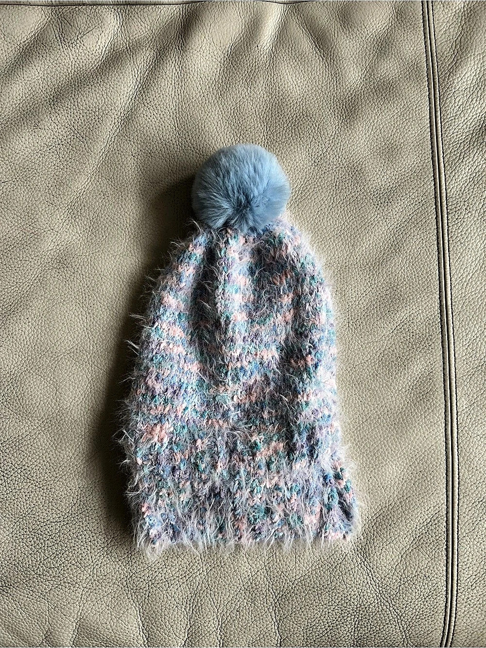 Blue & Pink Pom-Pom Hat Like New